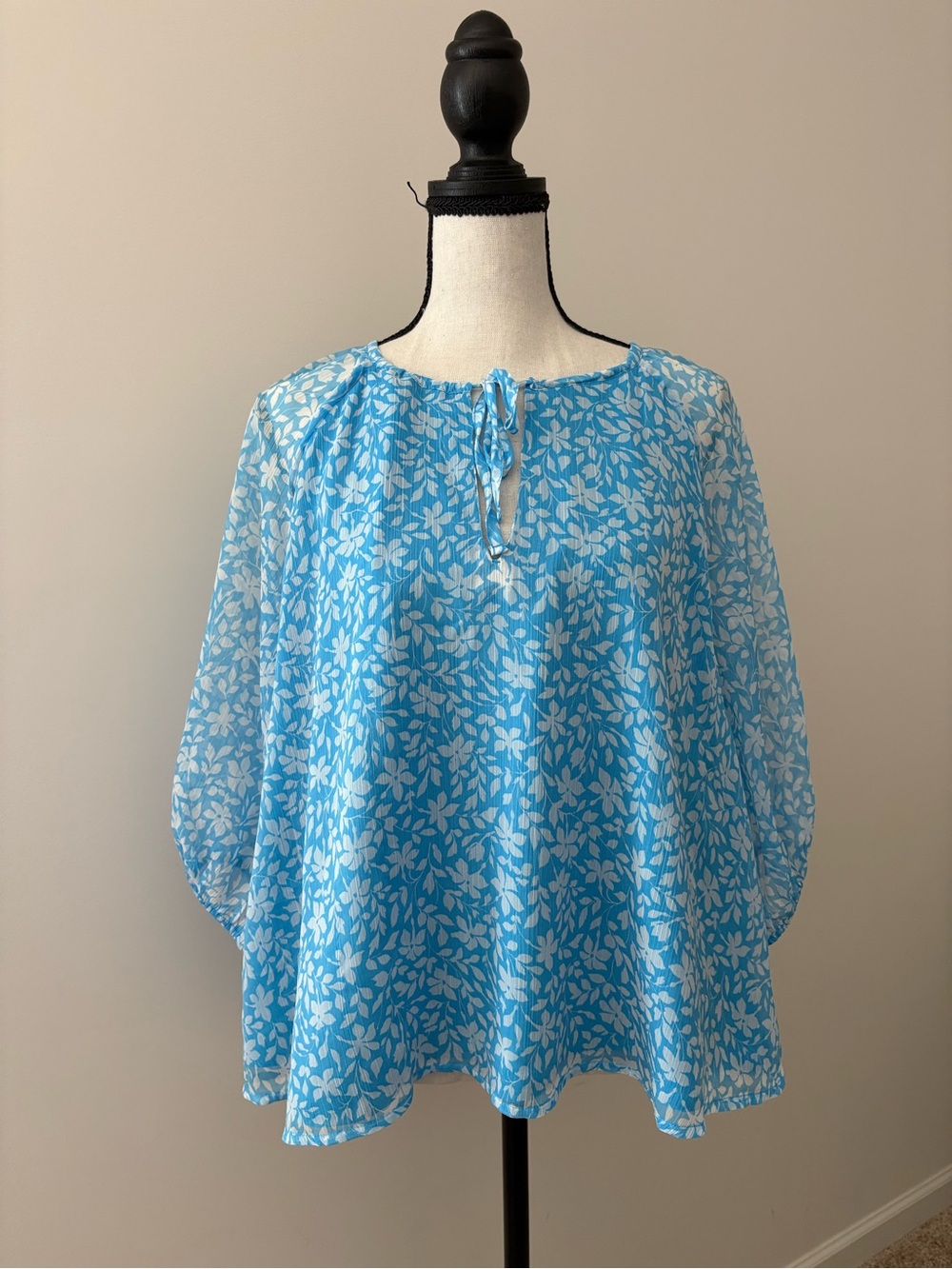 Abercrombie & Fitch Light Blue Floral Tie-Neck Tunic